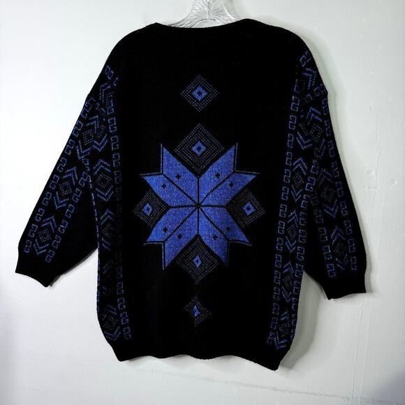 Vintage 80's Ellen-D Kollection Metallic Blue Snowflake Sweater Women's Size L - Picture 7 of 10